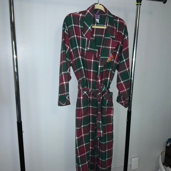 Disney Winnie The Pooh cotton flannel plaid robe Sz S tie belt vintage - Picture 1 of 8
